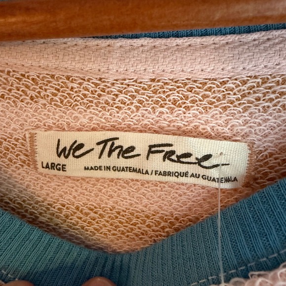 Free People We The Free Striped Oversized Pullover Sweatshirt Pink Tan Blue L - Picture 5 of 10